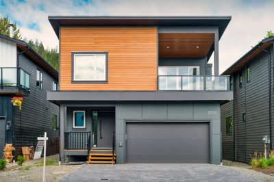 Newly constructed house in Pemberton BC Canada on a cloudy day.